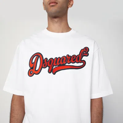 Dsquared2 Mens White Embossed Text-print Loose-fit Cotton T-shirt Xl In White