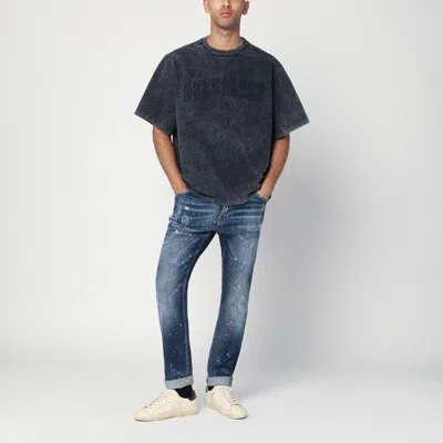 Dsquared2 Washed Grey T-shirt With Logo Men In Gray