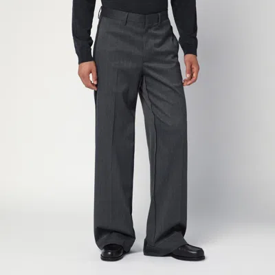 Mm6 Maison Margiela Wide Wool Blend Trousers With Cuffed Hem In Gray