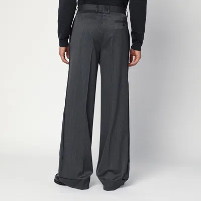 Mm6 Maison Margiela Wide Wool Blend Trousers With Cuffed Hem In Gray