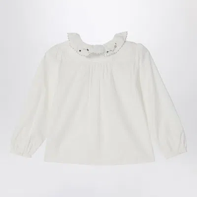 Bonpoint White Ruffled Blouse In Gray