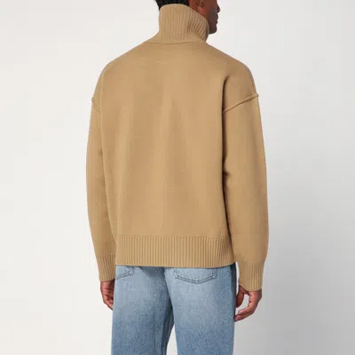 Ami Alexandre Mattiussi Wool Turtleneck Sweater With Ribbed Cuffs And Hem In Neutral