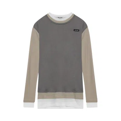 Pre-owned Miu Miu Multi Layer Jersey Top 'white/pumice/lead Grey' | Women's Size M