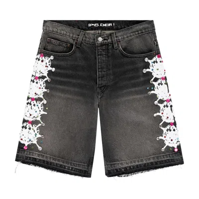Pre-owned Sp5der Web Stone Denim Shorts 'black Wash' | Men's Size 32