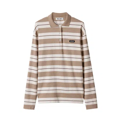 Pre-owned Miu Miu Jersey Polo Shirt 'natural/cord' | Tan | Women's Size M