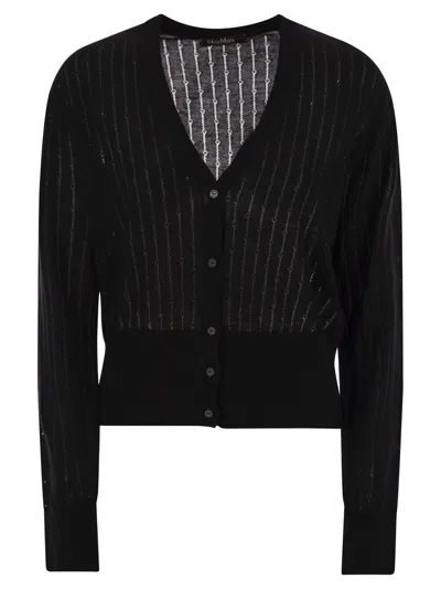 Max Mara Studio Nogara Wool And Silk Cardigan With Sequins In Black
