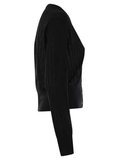Max Mara Studio Nogara Wool And Silk Cardigan With Sequins In Black