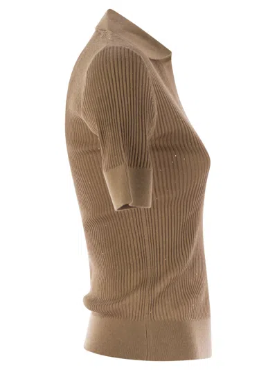 Max Mara Studio Uberta Wool And Silk Polo Shirt With Sequins