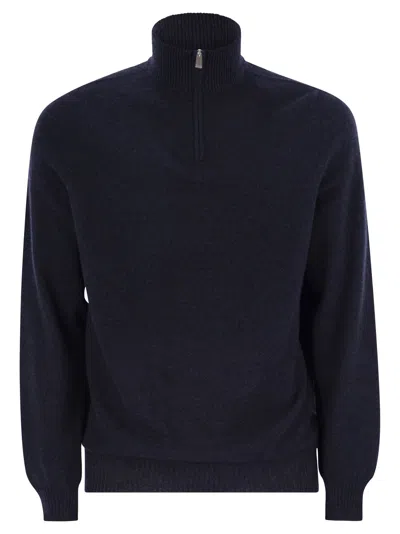 Fedeli Favonio - Zip Turtleneck Sweater In Cashmere In Blue