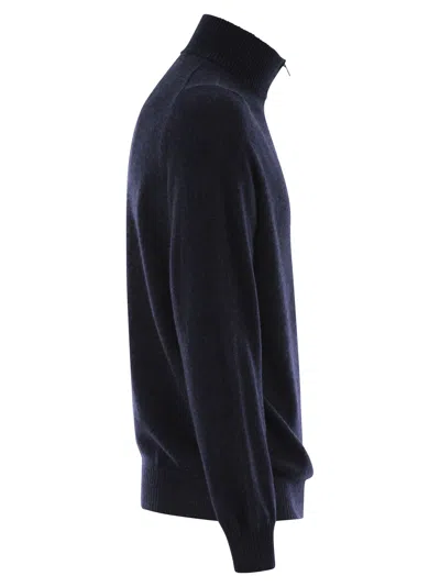 Fedeli Favonio - Zip Turtleneck Sweater In Cashmere In Blue