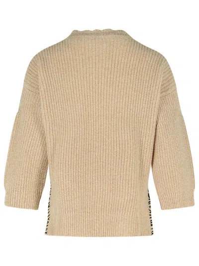 Marni Logo-embroidered Side-split Sweater In Brown