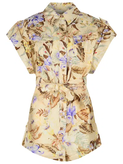 Zimmermann Floral Print Linen Jumpsuit In Multi