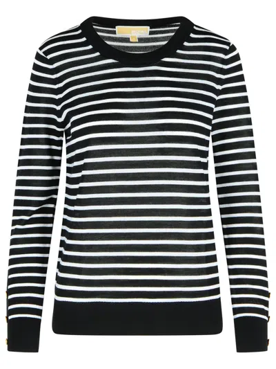 Michael Michael Kors Striped Ribbed Sweater In Black