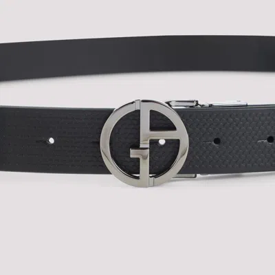 Giorgio Armani Embossed And Smooth Leather Belt In Black