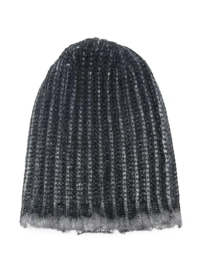 Avant Toi Hand Painted Corn Cob Stitch Hat With Destroyed Effect Accessories In Black