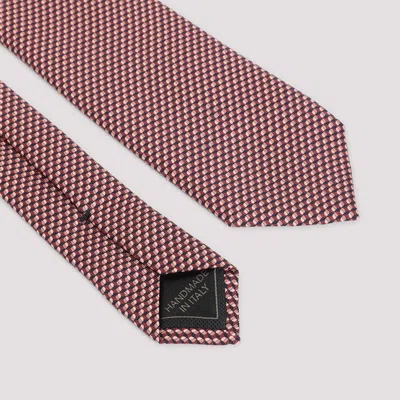 Brioni Check Pattern Silk Tie With Refined Texture In Red