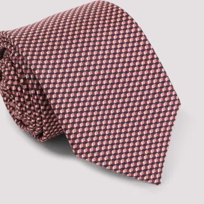 Brioni Check Pattern Silk Tie With Refined Texture In Red