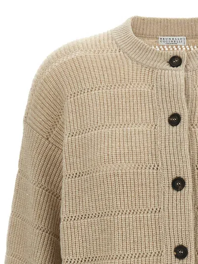 Brunello Cucinelli 'rustic Dazzling Net' Cardigan In Nude