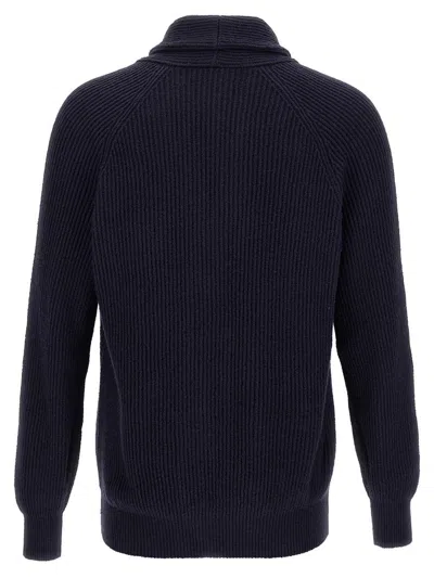 Brunello Cucinelli Shawl-collar Ribbed Cotton Cardigan In Blue