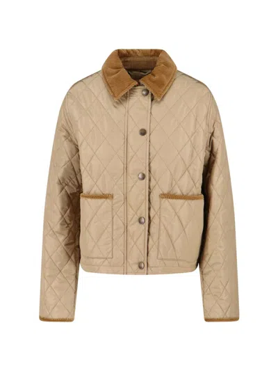Burberry Cropped Beige Quilted Nylon Jacket Women In Neutral