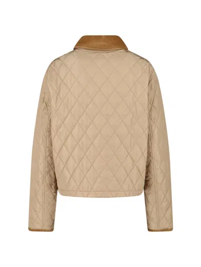 Burberry Cropped Beige Quilted Nylon Jacket Women In Neutral