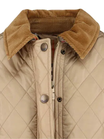 Burberry Cropped Beige Quilted Nylon Jacket Women In Neutral