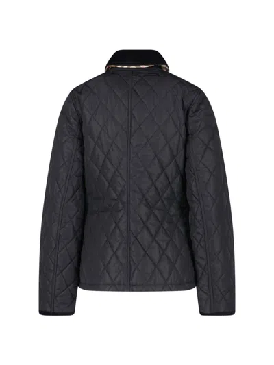 Burberry Oldham Black Quilted Jacket With Corduroy Collar In Tech Fabric Woman In Black