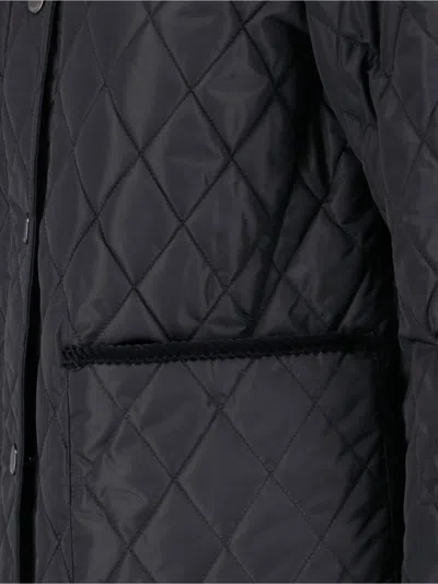 Burberry Oldham Black Quilted Jacket With Corduroy Collar In Tech Fabric Woman In Black