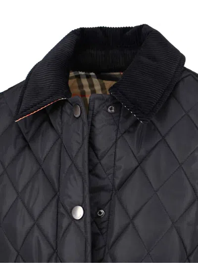 Burberry Oldham Black Quilted Jacket With Corduroy Collar In Tech Fabric Woman In Black
