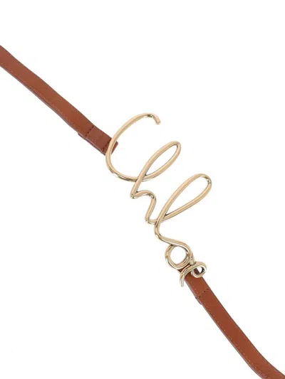 Chloé Womens Chloe Script-hardware Leather Belt Clay Brown