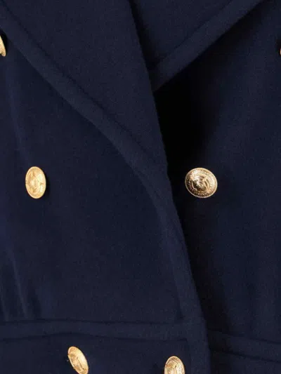 Chloé Crop Double Breasted Coat With Genuine Shearling Collar In Blue