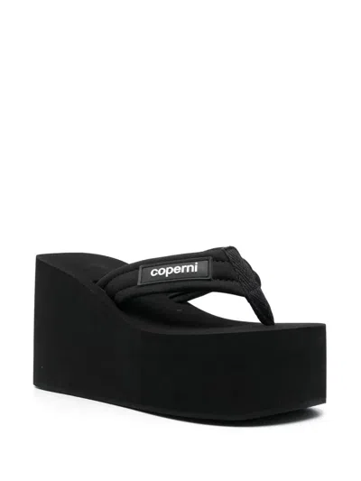 Coperni Wedge Heel Platform Sandals With Thong Strap In Black
