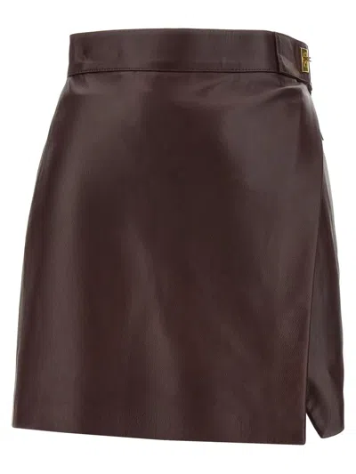 Elisabetta Franchi Leather Wrap Miniskirt Gold-tone Hardware In Brown