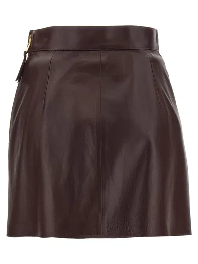 Elisabetta Franchi Leather Wrap Miniskirt Gold-tone Hardware In Brown