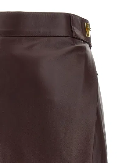 Elisabetta Franchi Leather Wrap Miniskirt Gold-tone Hardware In Brown