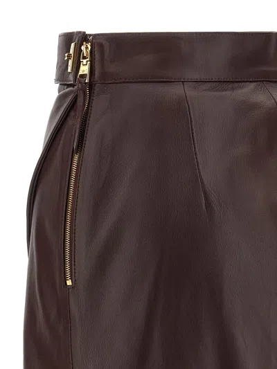 Elisabetta Franchi Leather Wrap Miniskirt Gold-tone Hardware In Brown