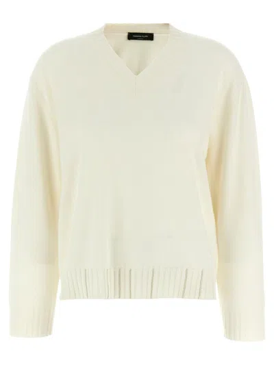 Fabiana Filippi Sweater V-neck Ribbed Cuffs Hem Neckline In White