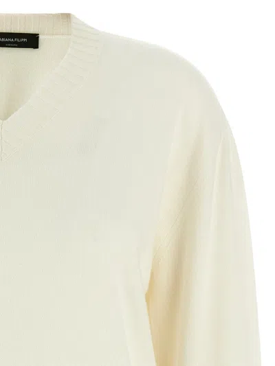 Fabiana Filippi Sweater V-neck Ribbed Cuffs Hem Neckline In White