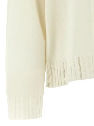Fabiana Filippi Sweater V-neck Ribbed Cuffs Hem Neckline In White