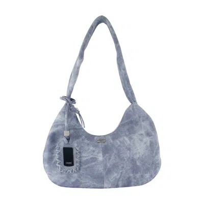 Ganni Womens Celestial Blue Bleached Medium Hobo Cotton Shoulder Bag