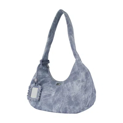 Ganni Womens Celestial Blue Bleached Medium Hobo Cotton Shoulder Bag