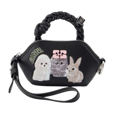 Ganni Nano Charms Mini Bag With Braided Handle In Black