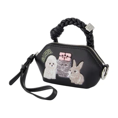 Ganni Nano Charms Mini Bag With Braided Handle In Black
