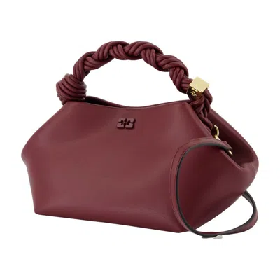 Ganni Bou Red Handbag With Butterfly Logo And Hand-braided Strands In Leather Woman In Neutral