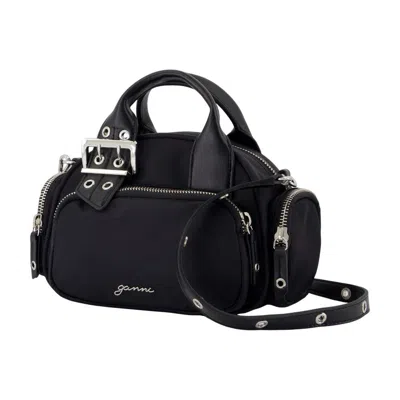Ganni Mini Polochon Buckle-detail Top-zip Tote Bag In Black