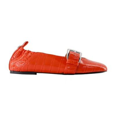 Ganni Crocodile-effect Buckle Ballet Flats
