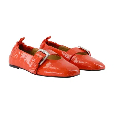 Ganni Crocodile-effect Buckle Ballet Flats