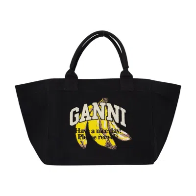 Ganni Borsa Shopping In Tela Ardesia  Donna