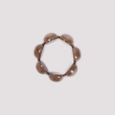 Giorgio Armani Beaded Polyester Elasticated Bracelet Half Sphere In Brown