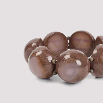 Giorgio Armani Beaded Polyester Elasticated Bracelet Half Sphere In Brown